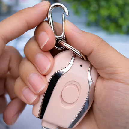 Keychain Power Bank 1500mAh, Mini Portable Phone Charger with Built In USB C or Lightning Connector, Black and Pink