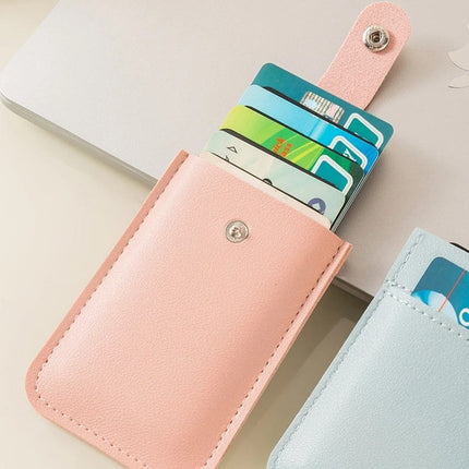 PU Leather Card Holder Wallet, Slim Pull Tab Credit Card Case with Snap Closure, Holds 10 Cards