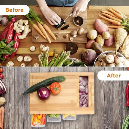 Bamboo Cutting Board Set with 4 Interchangeable Blades & Storage Trays | Eco-Friendly Kitchen Prep for Easy Cooking