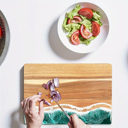 Ocean-Inspired Cutting Board with Acacia Wood & Resin Inlay | Multi-Purpose Kitchen Board for Serving and Chopping