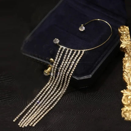 Elegant Long Tassel Earrings with Sparkling Crystals | Statement Jewelry for Glamorous Look