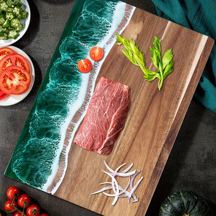 Ocean-Inspired Cutting Board with Acacia Wood & Resin Inlay | Multi-Purpose Kitchen Board for Serving and Chopping