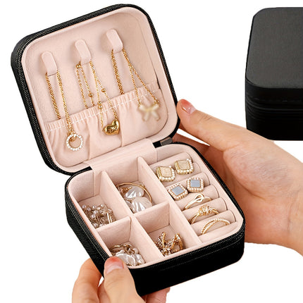 Compact Jewelry Box Travel Organizer with Zipper Closure | Elegant Storage for Rings, Earrings, and Necklaces