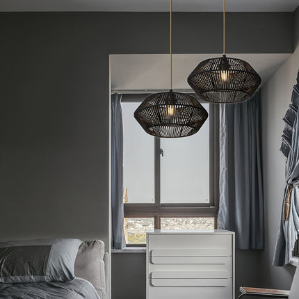 Handwoven Paper Rope Pendant Light Shade with Geometric Design | Organic Texture for Modern Interiors