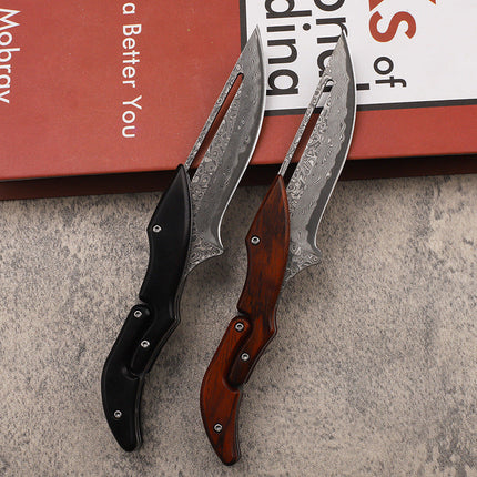 Damascus Steel Folding Pocket Knife, Wood Handle Everyday Carry Knife for Camping and Outdoor Tasks