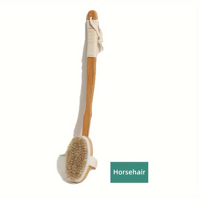 Body Scrubber, Long Handle Back Scrubber for Shower, Boar Bristle Shower Brush with Wooden Handle, Bath Accessories
