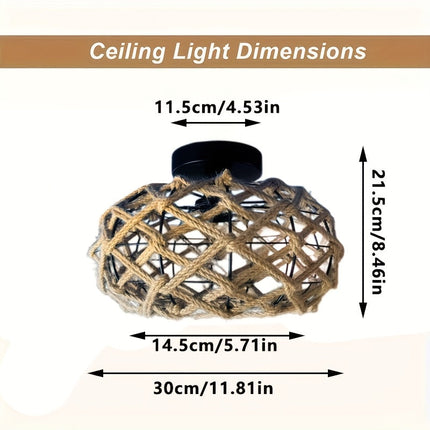 Bohemian Hemp Rope Ceiling Light with Handwoven Design | Rustic Flush Mount for Warm Ambient Glow