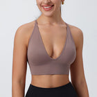 Womens Sports Bra with V Neck, Longline Padded Sports Bra for Yoga and Gym, Workout Top, Womens Activewear_00