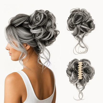 Curly Hair Bun Extension, Clip In Messy Bun Hair Piece with Loose Curls, 12 Colors, for Updos and Volume