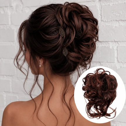 Curly Hair Bun Extension, Clip In Messy Bun Hair Piece with Loose Curls, 12 Colors, for Updos and Volume