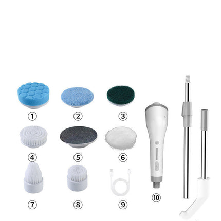Electric Spin Scrubber with 8 Snap-On Brush Heads and Extendable Pole, Rotating Cleaning Brush for Tile Grout and Floors