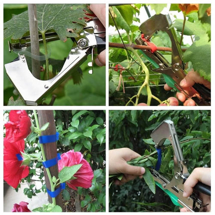 Plant Tying Machine for Garden Plants and Stems, Squeeze Action Tool with Tape and Staples, Ties Plants 5 Times Faster