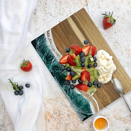 Ocean-Inspired Cutting Board with Acacia Wood & Resin Inlay | Multi-Purpose Kitchen Board for Serving and Chopping