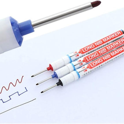 Long Nib Marker Pens, 6 Pack, Deep Hole Fine Tip with Quick Dry Ink for Wood, Metal, Plastic and Glass