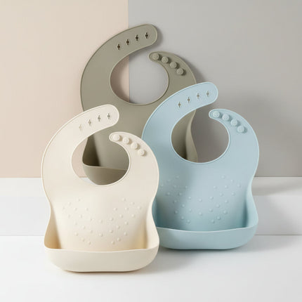 Silicone Baby Bib with Deep Catch Pocket | Adjustable Waterproof Design for Cleaner Mealtimes