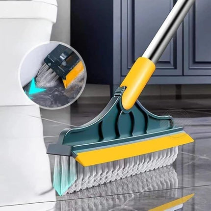 Scrub Brush with 120 Degree Rotating Head, Long Handle Cleaning Brush with Squeegee for Bathroom Tile and Corners
