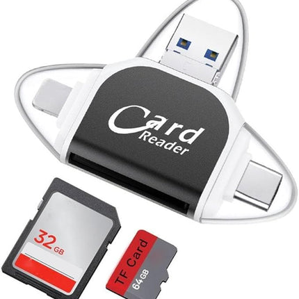 SD Card Reader with USB, USB-C and Lightning Connectors, Reads SD, MicroSD and TF Cards, Black and Rose Gold, 3 in 1 for iPhone and Android