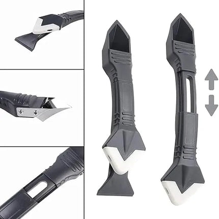 Sealant Scraper 3-in-1 Caulking Tool with Adjustable Blade, Caulk Smoother and Remover with Swap-On Heads