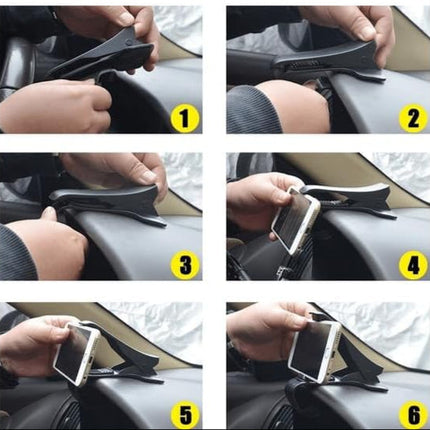 Dashboard Phone Holder for Car, Eye-Level Mount with Adjustable Grip and 360 Rotation, One-Hand Use, Fits All Phones