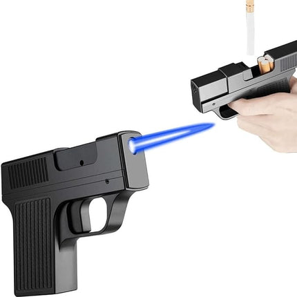 Gun Shaped Novelty Lighter with Trigger Ignition and Laser Effect, One Handed Lighter for Candles