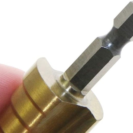 Step Drill Bit 4mm to 32mm Titanium Coated High Speed Steel with 6.35mm Hex Shank for Thin Metal, Aluminium, PVC and Wood