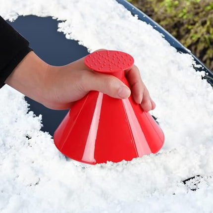 Round Car Ice Scraper with Ice Breaker Spikes, Cone Grip Windshield Snow Scraper for Gloved Hands, 4 Winter Colors