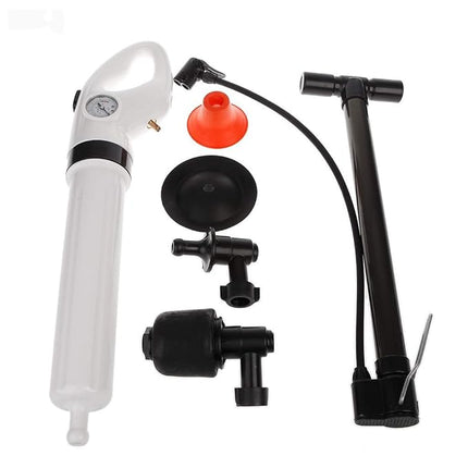 Air Pressure Drain Blaster, 5 Piece Manual Plunger Kit with Toilet, Sink and Floor Drain Heads for Clogged Pipes