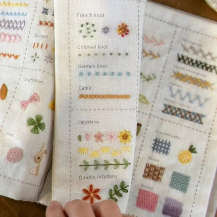 Embroidery Kit with Fabric Stitch Sampler Book and Tool Set, Portable Hand Sewing Practice Kit for Beginners