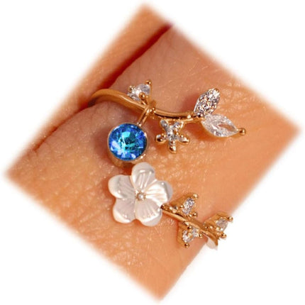 Birthstone Flower Ring with Adjustable Design & Cubic Zirconia Accents | Elegant Gift for Mother's Day and Special Occasions