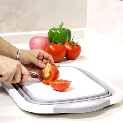 Cutting Board with Built-In Strainer and Drain Plug, Multi-Function Chopping Board for Washing and Draining Food