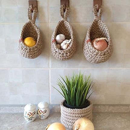 Hanging Fruit Basket for Wall, Jute Woven Basket for Fruit and Vegetable Storage
