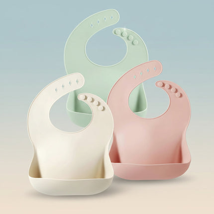 Silicone Baby Bib with Deep Catch Pocket | Adjustable Waterproof Design for Cleaner Mealtimes