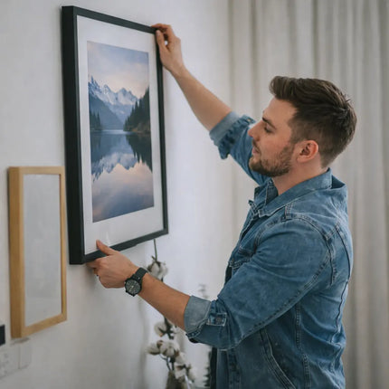 Picture Frame Hanging Tool with Built In Level and Push Button Nail Marker for Straight Wall Art
