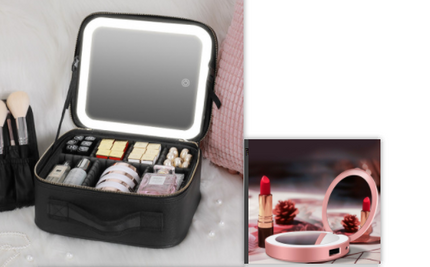 Makeup Organizer Travel Bag with Built In Light, 3 Cold, Natural and Warm Settings, Adjustable Dividers