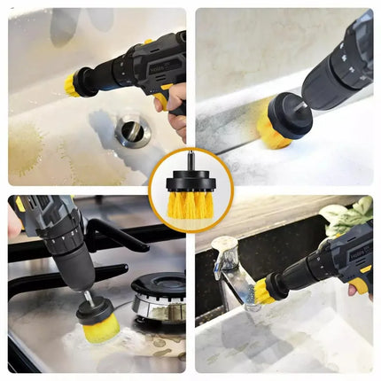 Drill Brush Cleaning Kit, Set of 4 Stiff Bristle Scrubber Attachments for Bathtubs, Tile, Grout and Patios