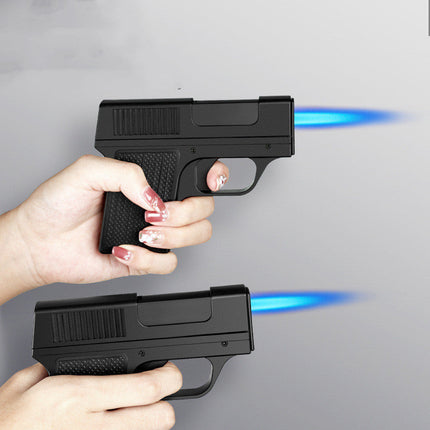 Gun Shaped Novelty Lighter with Trigger Ignition and Laser Effect, One Handed Lighter for Candles