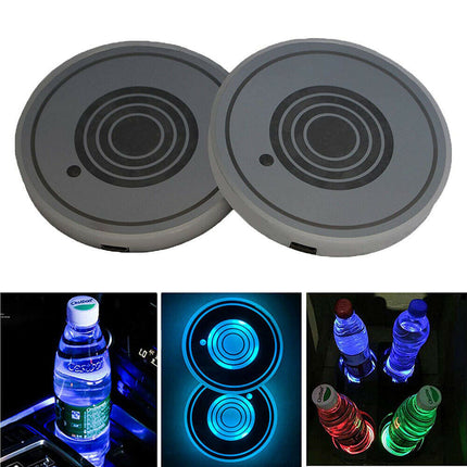 LED Car Cup Holder Coaster, Touch Control Interior Light with 7 Colors and 17 Modes, Rechargeable