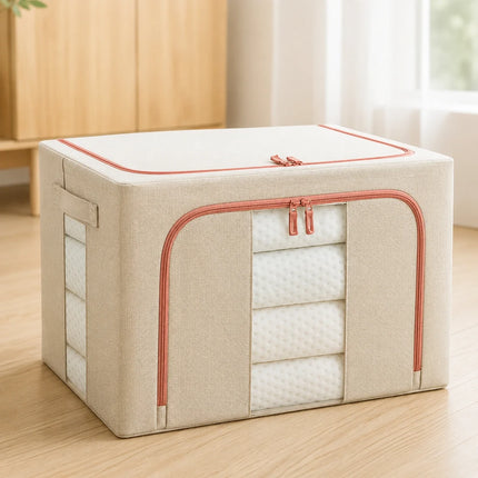 Foldable Clothes Storage Box with Clear Windows, Zippered Stackable Closet Organizer for Blankets