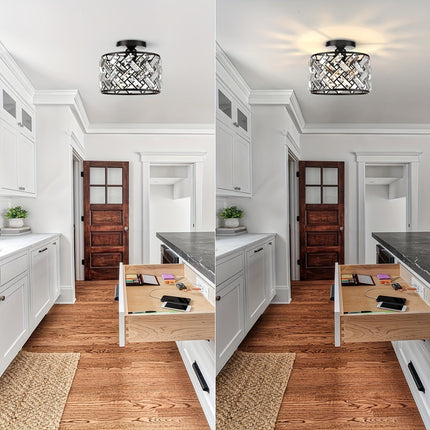 Modern Crystal Semi Flush Mount Ceiling Light with Elegant Lattice Design | Dazzling Illumination for Bedrooms and Entryways