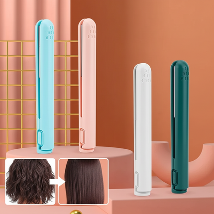 Cordless Mini Hair Straightener and Curling Iron with Ceramic Plates | Portable 2-in-1 Styling Tool for Effortless Hair Looks
