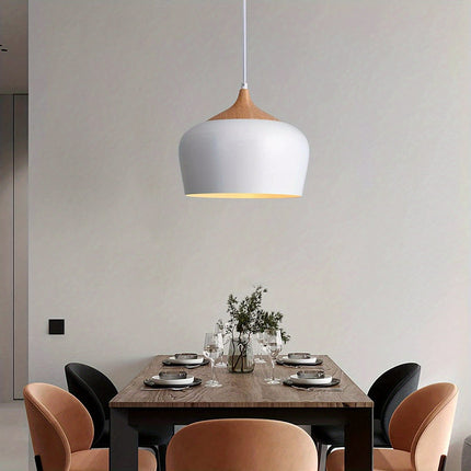 Scandinavian Pendant Light with Matte Metal Shade & Wood Grain Accent | Elegant Illumination for Kitchen and Dining Spaces
