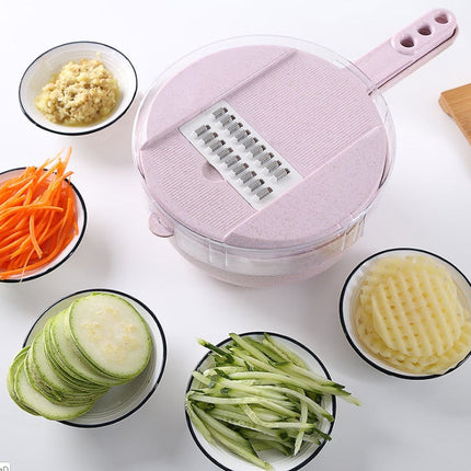 Multi Blade Vegetable Cutter with 8 Blades, All-in-One Kitchen Slicing Tool for Fast Meal Prep, Blue or Pink