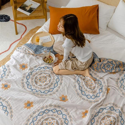 Mandala Boho Throw Blanket with Woven Fabric Design | Stylish Room Accent for Sofas and Beds