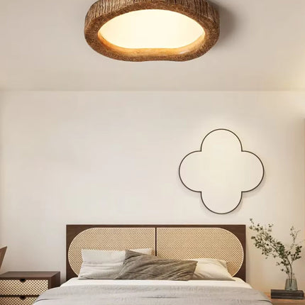 Rustic Wood-Inspired Ceiling Light with Energy-Efficient LED | Durable Resin Fixture for Cozy Indoor Illumination