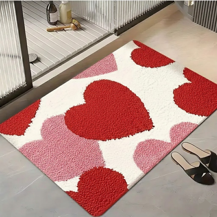 Heart Pattern Entry Doormat with Non-Slip Backing | Soft Polyester for Cozy Home Decor
