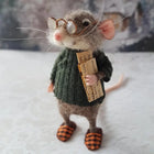 Needle Felted Mouse Figurine, Handmade Gifts and Christmas Decorations, Felted Animals for Halloween Decor and Mantel