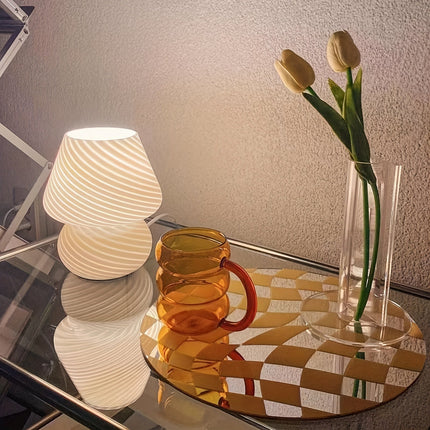 Murano-Style Glass Mushroom Lamp with USB Power & Stepless Dimming | Elegant Ambient Light for Home Decor