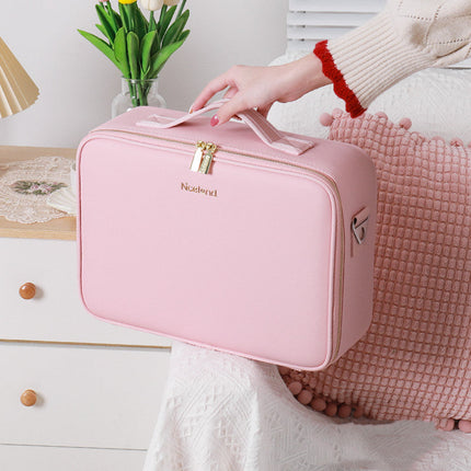 Makeup Organizer Travel Bag with Built In Light, 3 Cold, Natural and Warm Settings, Adjustable Dividers