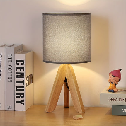 Nordic Wooden Tripod Table Lamp with Fabric Shade | Minimalist Lighting for Cozy Interiors
