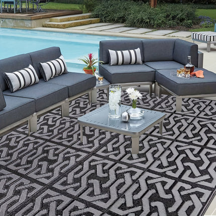 Reversible Outdoor Rug with Modern Geometric Design | Lightweight & Easy-Clean Mat for Patios and RVs